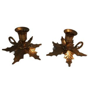 Set of 2 Holly Brass Candlesticks Christmas Home Decor GORGEOUS!